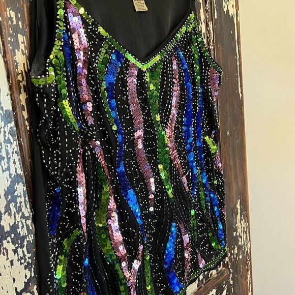 Vintage women’s Midnight Velvet Beaded sequined cami tank. Size L. - Picture 2 of 6
